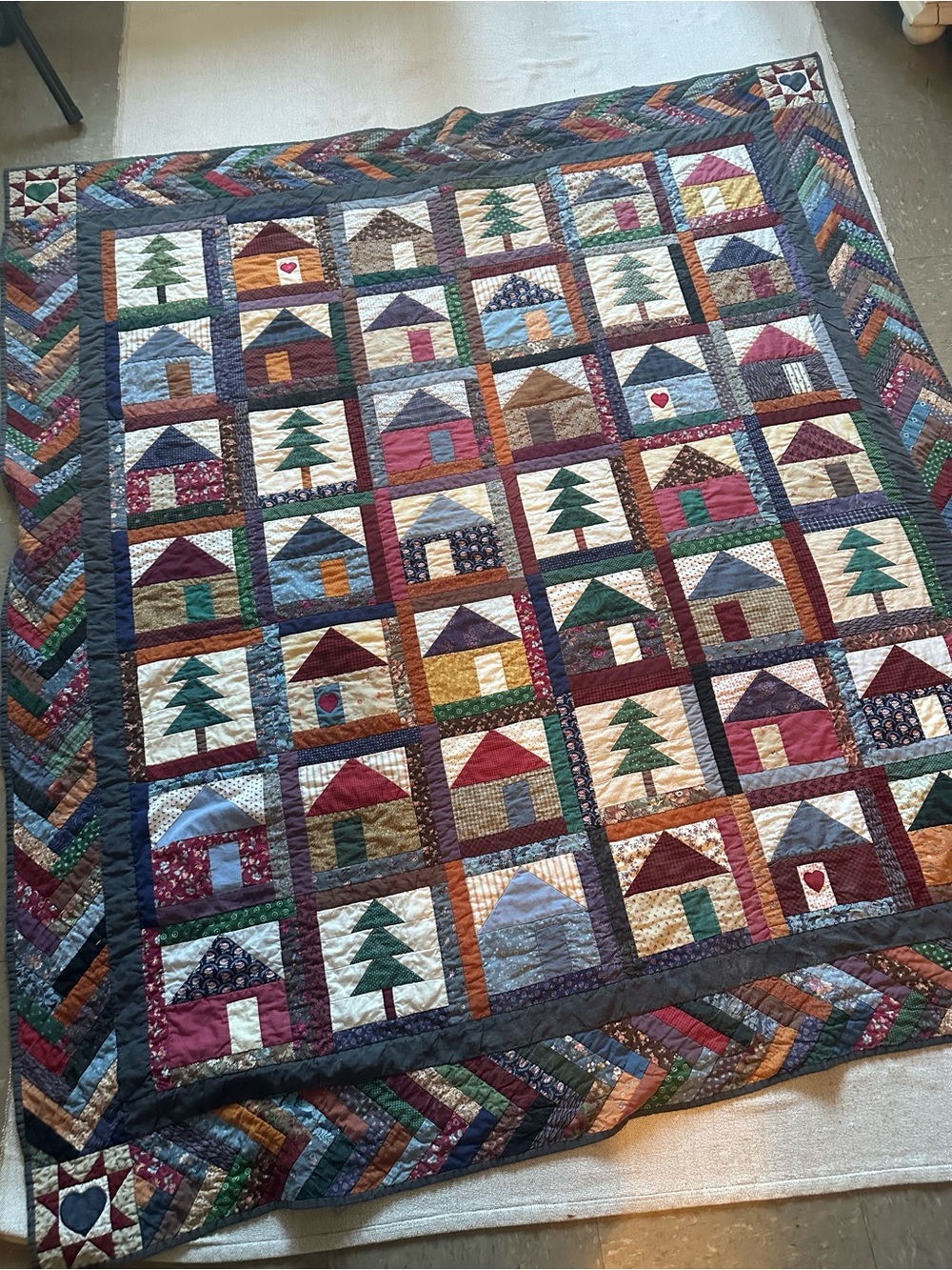 Handmade Country Houses Multicolor Patchwork Quilt - Cozy Home Bedding